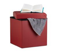 Relaxdays Sgabello, Coperchio, Pouf Contenitore, Poggiapiedi, in Ecopelle, H x L x P: 38 x 38 x 38 cm ca.. rosso scuro