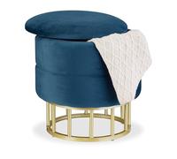 Sgabello Pouf Imbottito Poggiapiedi Tondo Ottomana Salotto Velluto Blu Dorato