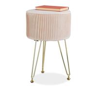 Relaxdays Sgabello Pouf da Salotto e Camera Letto, Poggiapiedi Imbottito, in Velluto e Ferro, HxD: 45x29 cm, Beige Oro