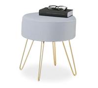Relaxdays Sgabello Pouf da Salotto e Camera Letto, Poggiapiedi Imbottito, Sedia in Velluto e Ferro, 40x37 cm, Grigio Oro