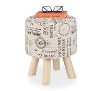 Relaxdays Sgabello Imbottito caffè, Gambe in Legno, Poggiapiedi Basso, Design Shabby Chic, HxD: 38 x 32 cm, Crema, 1 pz