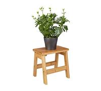 Relaxdays Sgabello Rustico, bambù, Colonna per Piante e Fiori, HxLxP: 27 x 29 x 24 cm, Panchetto Basso, Marrone Chiaro