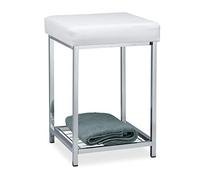 Relaxdays Sgabello, Seduta Quadrata Imbottita, con Ripiano, Pouf, Puffo, Poggiapiedi, Sedia Bar, HLP 47x33x33cm, bianco