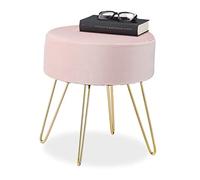 Relaxdays Sgabello Velluto, Rotondo, Elegante Poggiapiedi Imbottito, Gambe Dorate, Moderno, Seduta Vellutata, 40x40,Rosa, Gommapiuma, 1 pz