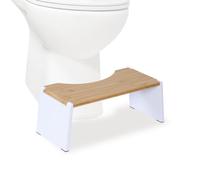 Relaxdays Sgabello WC Pieghevole in bambù, Antiscivolo, 43,5x20x19 cm, Naturale/Bianco
