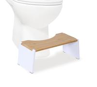 Relaxdays Sgabello WC Pieghevole in bambù, Antiscivolo, 43,5x20x19 cm, Naturale/Bianco