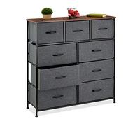 Relaxdays Sideboard Camera da Letto, HLP: 100x100x30 cm, Comò a 9 Cassetti in Tessuto, Ripiano MDF, Acciaio, Multicolore, Poliestere