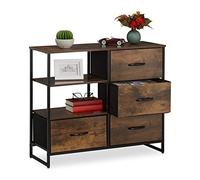 Relaxdays Sideboard in Stile Industriale, Comò a 4 Cassetti, 2 Scomparti Aperti, HxLxP, 5x84x32,5 cm, Marrone/Nero, Fibra di Legno, H x L x P: 71,5 x 84 x 32,5 cm ca