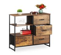 Relaxdays Sideboard in Stile Industriale, Comò a 4 Cassetti, 2 Scomparti Aperti, HxLxP, 5x84x32,5 cm, Marrone/Nero, Fibra di Legno, H x L x P: 71,5 x 84 x 32,5 cm ca