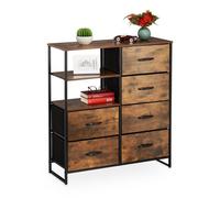 Relaxdays Sideboard in Stile Industriale, Credenza a 6 Cassetti, 3 Ripiani Aperti, HxLxP 92x84x32 cm, Marrone Scuro/Nero, Legno, 1 pz