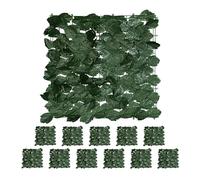 Relaxdays Siepe Artificiale, 12 Frangivista 50x50 cm Balcone Ringhiera, Foglie Finte Edera, Recinzione Giardino, Verde