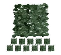 Relaxdays Siepe Artificiale, 12 Frangivista 50x50 cm Balcone Ringhiera, Foglie Finte Edera, Recinzione Giardino, Verde