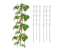 Relaxdays Sostegni Circolari per Pomodori, Set da 3, Supporti Piante Rampicanti, Alti 150 cm, 5 Anelli, Metallo, Nero