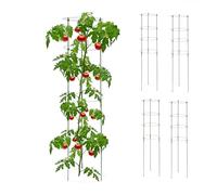Relaxdays Sostegni Circolari per Pomodori, Set da 5, Supporti Piante Rampicanti, Alti 120 cm, 4 Anelli, Metallo, Verdi