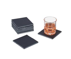 Relaxdays Sottobicchieri in Ardesia, Set 8 Piattini Poggia Bicchieri da Bar, 10x10cm Sotto Tazza e Bottiglia, Antracite