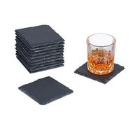 Relaxdays Sottobicchieri in Ardesia, Set da 12, Poggia Bicchieri, Sottobottiglia 10x10 cm, Accessori da Bar, Antracite
