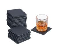 Relaxdays Sottobicchieri in Ardesia, Set da 20, Poggia Bicchieri, Sottobottiglia 10x10 cm, Accessori da Bar, Antracite