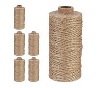 Relaxdays Spago di Iuta 1 mm, 6 Rotoli Juta 100 m ciascuno, Corda Ecosostenibile per Artigianato, Imballaggio, Marrone