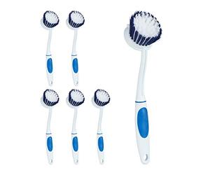 Relaxdays Spazzola per i Piatti, Set da 6, Setole Semi-dure, Manico in Gomma, Plastica, Piatti e Stoviglie, Bianco-Blu