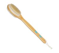 Relaxdays Spazzola Schiena Doccia, Doppia Testa Lavaschiena, Body Brushing con Manico Antiscivolo 44 cm, Naturale Bianco, bambù