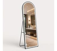 Relaxdays Specchio a figura intera con illuminazione, 160 x 50 cm, nero | a arco, 2-in-1 da appoggio e da parete, metallo