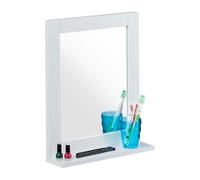 Relaxdays Specchio con Mensola da Parete, da Bagno, Salotto, Ingresso, Rettangolare, Moderno, MDF, 49x40x10 cm, Bianco