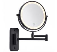 Relaxdays specchio cosmetico da parete LED 10 x 360° rotante Ø17,5, nero