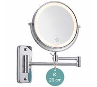 Relaxdays Specchio da parete con LED, 10x ingrandimento, argento | Girabile a 360°, Ø 20 cm, metallo, batteria ricaricabile, USB