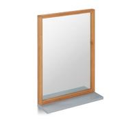 Relaxdays Specchio da Parete con Mensola, da Appendere, per Bagno/Ingresso, Cornice in Legno, in Bambù & MDF, Marrone Chiaro/Grigio