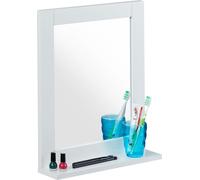 Relaxdays Specchio con Mensola da Parete, da Bagno, Salotto, Ingresso, Rettangolare, Moderno, MDF, 49x40x10 cm, Bianco
