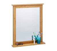 Relaxdays Specchio da Parete con Mensole, da Bagno con Ripiano in bambù, da Appendere, per Ingresso & Camera, Naturale, 1 pz