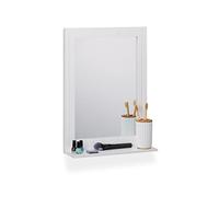 Relaxdays Specchio da Parete da Bagno, con Mensola, Specchiera Rettangolare con Ripiano, HLP: 55 x 40 x 12 cm, Bianco, Fibra di Legno