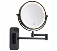Relaxdays Specchio da parete per trucco LED nero | Specchietto 10x ruotabile 360° Ø 20 cm metallo batteria ricaricabile USB
