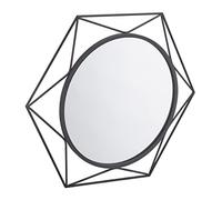 Relaxdays Specchio da Parete Rotondo, Cornice di Metallo, Design Geometrico, Specchiera Ø 45 cm, Bagno e Corridoio, Nero, Fibra di Legno, 61 x 70 x 5.5 cm