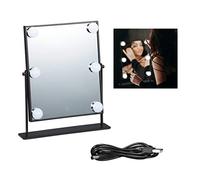 relaxdays Specchio da Trucco con Illuminazione a LED, Sensore Touch, 6 Lampadine 3 Livelli di Luce, Batterie o USB, Nero