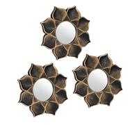 Relaxdays Specchio Decorativo a Forma di Fiore, Set da 3, Rotondo, da Parete, Cornice in Plastica, Ø 25 cm, Nero Oro