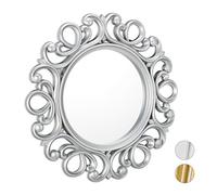 relaxdays Specchio Decorativo Rotondo, da Parete, con Cornice, Ingresso, Bagno, Camera, Salotto, Ø 50 cm, Argento