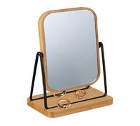 Relaxdays Specchio da Trucco con Cornice in bambù e Metallo, Specchietto Girevole da Tavolo, 23x14,5x10 cm, Nero Marrone
