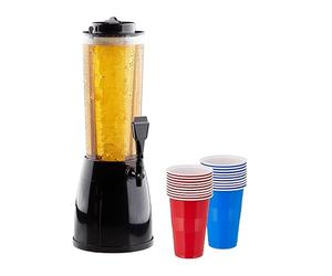 Relaxdays Spillatore di Birra da Tavolo, 2,5 L, Sistema Raffreddamento, Dispenser con Rubinetto, 20 Bicchieri, Colorato