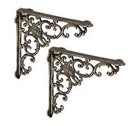 Relaxdays Staffe per Mensole, Set da 2 Supporti dal Design Barocco, Reggimensola Angolari per Scaffali, Vintage, Bronzo