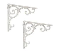 Relaxdays Set of 2 Shelf Brackets Staffe per Mensole, Set da 2 Supporti dal Design Barocco, Reggimensola Angolari per Scaffali, Vintage, Bianco, Ghisa, 2 pz