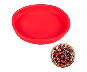Relaxdays Stampo in Silicone per Crostate, Quiche, Tortini, Lavabile in Lavastoviglie, Termoresistente, Ø 25 cm, Rosso