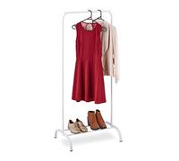 Relaxdays Stand Appendiabiti con Ripiano Porta Scarpe, Asta Attaccapanni da Camera e Ingresso, HLP: 144x60x44 cm, Bianco, Acciaio