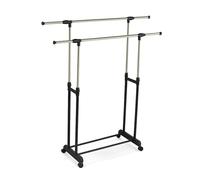 Relaxdays Stand Appendiabiti da Terra, 2 Barre Appendi Abiti H: 85-148 cm L: 85-141 cm, in Acciaio Inox, Argento Nero