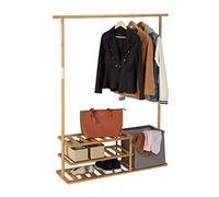 Relaxdays Stand Appendiabiti in Bambù, Armadio Aperto, con Asse, Scomparti & Box, HLP 154x124x33 cm, Legno Naturale