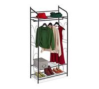 Relaxdays Stand Appendiabiti in Metallo, Attaccapanni con Ripiano per Scarpe Cappelli, Armadio Aperto, 161x78x36cm, Nero, Acciaio, 1 pz