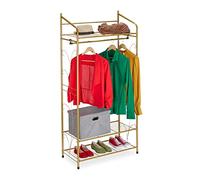 Relaxdays Stand Appendiabiti, in Metallo, con 3 Ripiani, Asta Attaccapanni, Vintage, HLP: 161 x 78 x 36 cm, Dorato, Ferro