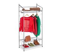 Relaxdays Stand Appendiabiti, in Metallo, con 3 Ripiani, Asta Attaccapanni, Vintage, HLP: 161 x 78 x 36 cm, Argentato, Ferro