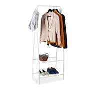 Relaxdays Stand Appendiabiti, Metallo, 2 Ripiani & 4 Ganci, Attaccapanni, Corridoio & Spogliatoio, 158x60x33 cm, bianco