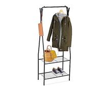 Relaxdays Stand Appendiabiti Salvaspazio, 2 Ripiani e 6 Ganci, Camera da Letto e Corridoio, HLP 158 x 60 x 33 cm, Nero